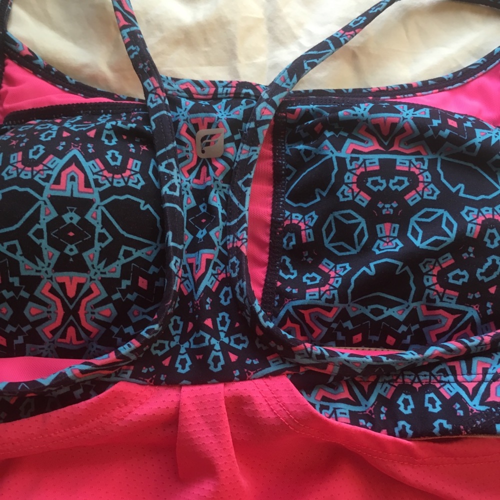 Fabletics Bra built in sporty top. Great thick padding. Pretty colors. Sz S